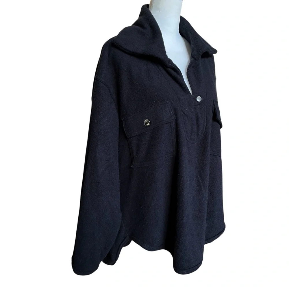 Free People Beach Shirt Size Small Black Fleece Oversized Jacket Soft Comfy Cozy
